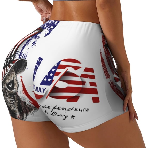 Lsque Patriotic Skull Art Pattern High Waisted Biker Shorts for Women-Tummy Control Fitness Athletic Workout Running Yoga Gym Shorts,Moisture-Wicking-X-Large