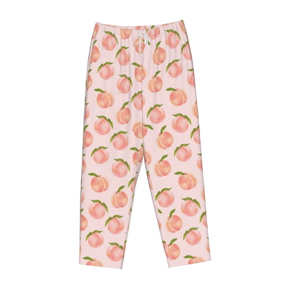 Lsque Peach With Leaves Print Women's Pajama Pants, Lounge Pant - Comfortable Home Wear,Elastic Waistband, Stylish Design-Medium