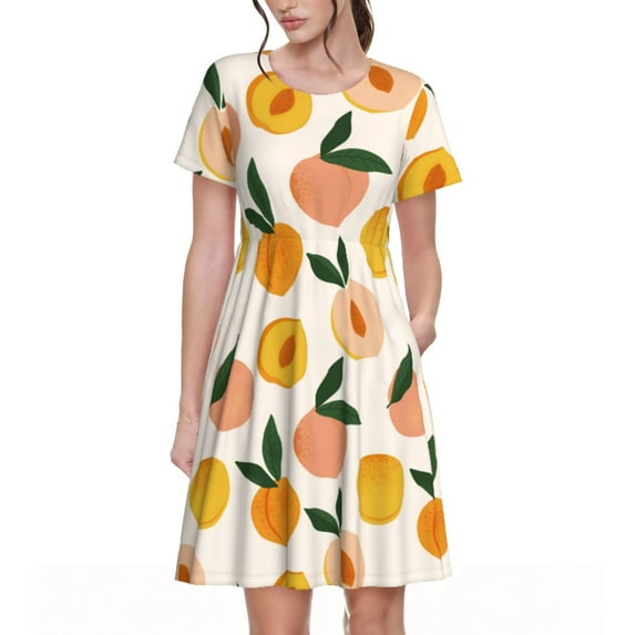 Lsque Peach1 Print Women's Casual Dress T-Shirt Summer Short Sleeve Scoop Neck Swing Dresses