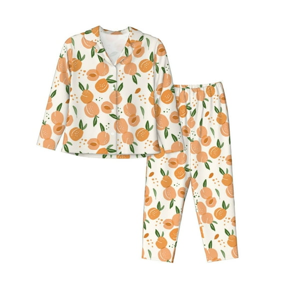 Lsque Peaches Pattern Long Sleeve Pajama Set for Women - Soft 2-Piece Sleepwear and Loungewear Set with Pockets, Comfy Nightwear-