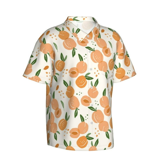 Lsque Peaches pattern Hawaiian Shirt for Men, Unisex Summer Beach Casual Short Sleeve Button Down Shirts-3X-Large