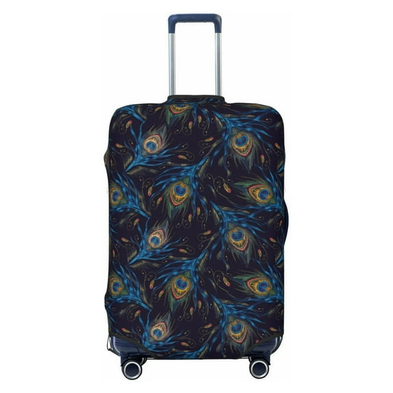 Lsque Peacock Feathers Printed Luggage Cover, Travel Luggage Protector,Scratch and Dirt Resistant, Fits 18-32 Inch Luggage - X-Large
