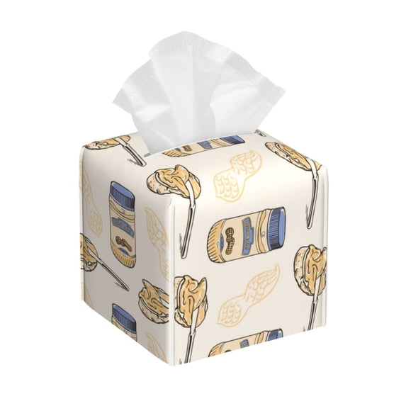 Lsque Peanuts Printed Tissue Box Cover Holder, Facial Paper Organizer Dispenser,Square with Bottom Belt, PVC Leather Decorative Organizer