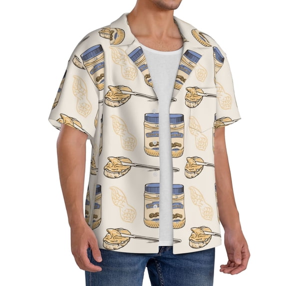 Lsque Peanuts print Men's Cuban Collar Short Sleeve Shirt Summer Beachwear Casual Button Down Fashionable Vacation Leisure Shirt-Small