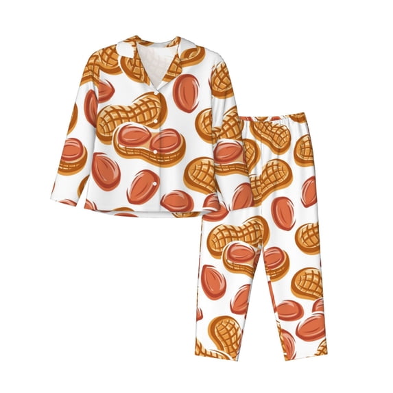 Lsque Peanuts4 Pattern Long Sleeve Pajama Set for Women - Soft 2-Piece Sleepwear and Loungewear Set with Pockets, Comfy Nightwear-Large