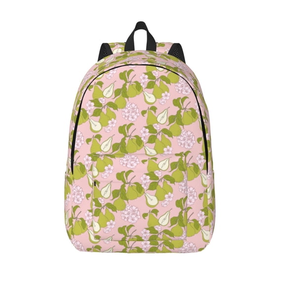 Lsque Pears And Flower Pattern Canvas Daypack, Durable Backpack, High-quality Versatile Backpack,Vintage Compact Backpack-Medium