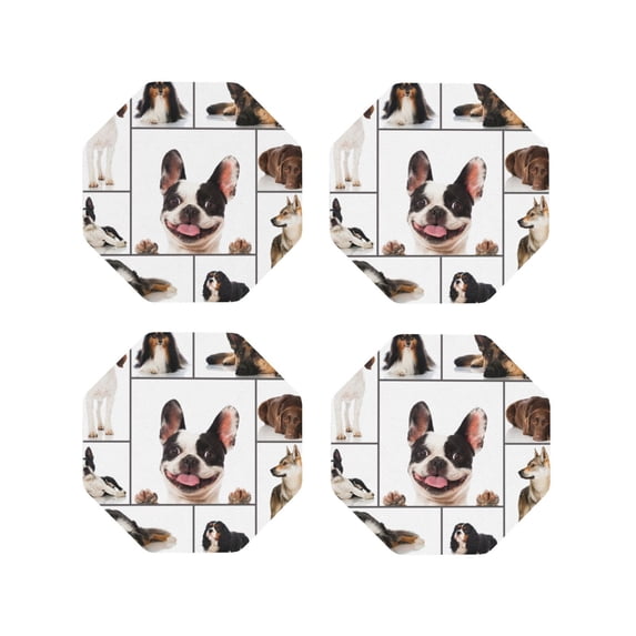 Lsque Pedigree dogs collage Pattern 4" Drink Coasters Set of 4, PVC Leather Absorbent Coasters, Table Coaster Set Decorative Coffee Cup Coasters Housewarming Gift-Octagon