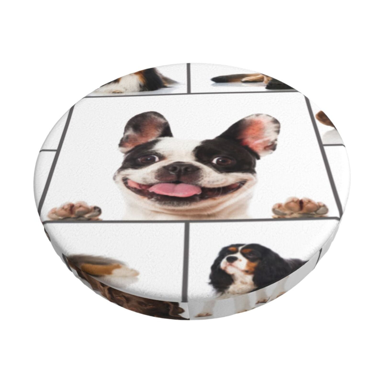 Curated visual reference: Dogs Eating Velvet Fabric Materials Reference: Lsque Pedigree Dogs Collage Pattern Round Bar Chair Cushion Covers