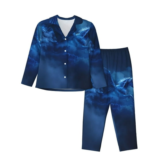 Lsque Pegasus Night Sky Pattern Long Sleeve Pajama Set for Women - Soft 2-Piece Sleepwear and Loungewear Set with Pockets, Comfy Nightwear-X-Large