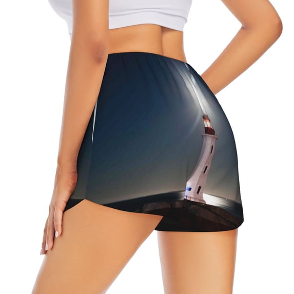 Lsque Peggy's Cove Lighthouse Printed Women's Running Shorts with Liner Pockets,Elastic Quick Dry Workout Athletic Gym Yoga Shorts,Womens High Waist Shorts-Small