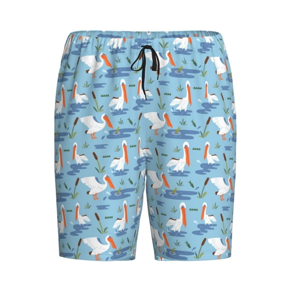 Lsque Pelican Reed And Fish Mens Sleep Pajama Shorts,Short Pajama Pants, Cotton Ultra-Soft Knit-XX-Large
