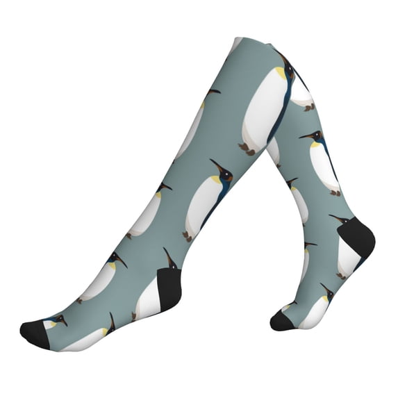 Lsque Penguin Pattern Sport Compression Socks for Men & Women 15-20 mmHg Knee High Nurse Pregnant Running Medical and Travel Athletic