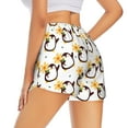 thumbnail image 1 of Lsque Penguin With Flowers Printed Women's Running Shorts with Liner Pockets,Elastic Quick Dry Workout Athletic Gym Yoga Shorts,Womens High Waist Shorts-Small, 1 of 9
