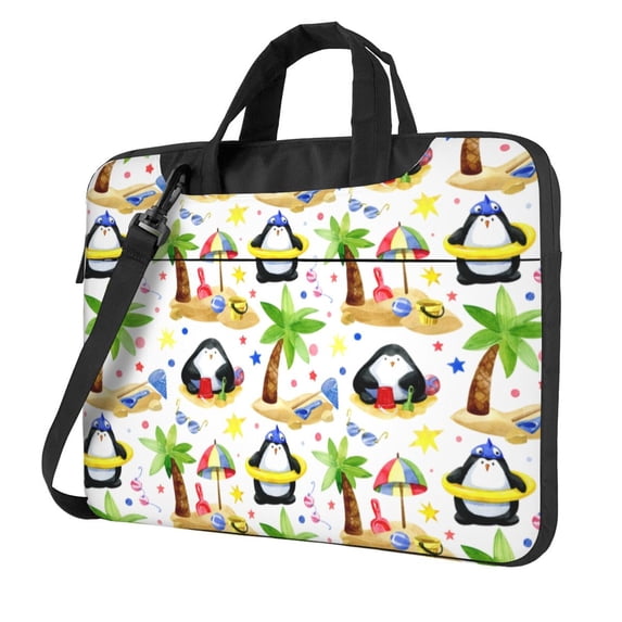 Lsque Penguins On The Beach Pattern Laptop Bag – Portable & Slim Single-Shoulder Computer Case with Adjustable Strap, Protective, Lightweight for 13”/14”/15.6” Laptops