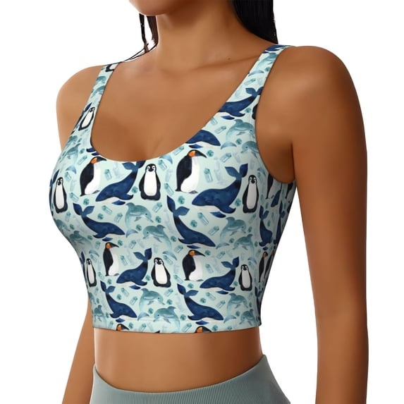 Lsque Penguins Dolphins Whales Printed Women'S Sports Bra, Compression, Moisture Wicking, High-Impact Sports Bra For Women,Supportive sports bra-Large