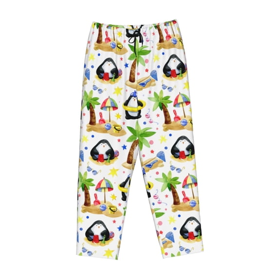 Lsque Penguins On The Beach Print Women's Pajama Pants, Lounge Pant - Comfortable Home Wear,Elastic Waistband, Stylish Design-Medium
