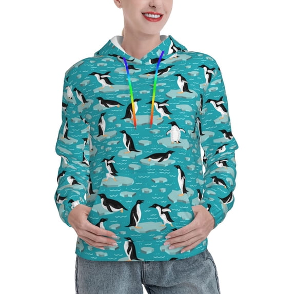 Lsque Penguins On The Ice In The Sea Pattern Casual Women's Hoodie,Hooded Sweatshirt with Kangaroo Pocket,Pullover Hoodie with Eye-catching Drawstrings-X-Large