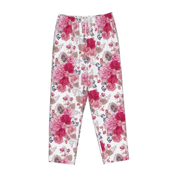 Lsque Peonies And Roses Print Women's Pajama Pants, Lounge Pant - Comfortable Home Wear,Elastic Waistband, Stylish Design-Large