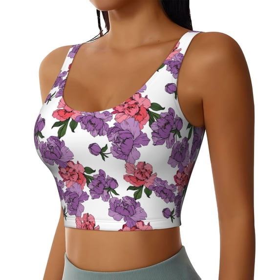 Lsque Peonies Printed Women'S Sports Bra, Compression, Moisture Wicking, High-Impact Sports Bra For Women,Supportive sports bra-XX-Large