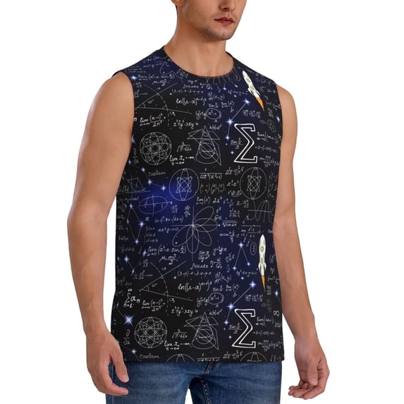 Lsque Physical Formulas Print Men's Cotton Blend Sleeveless Muscle Shirts (S-3XL)- Moisture Wicking, Odor Protection, UPF 30+,3X-Large