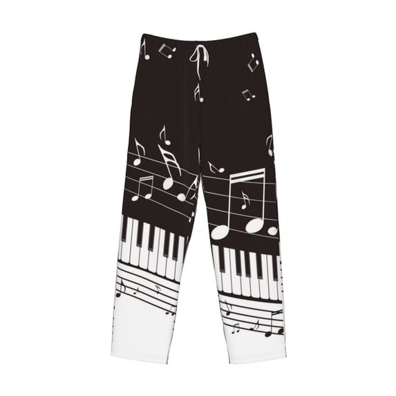 Lsque Piano Keys With Musical Notes Print Men's Pajama Pants, Lounge Pant - Comfortable Home Wear,Elastic Waistband, Stylish Design-X-Large