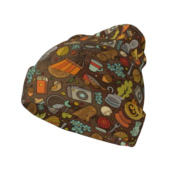 Lsque Picnic Pattern Knitted Beanie, Unisex Winter Hat, Knit Hat Winter Beanies Thick Fisherman Beanies Cuffed Plain Skull Caps