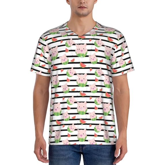Lsque Pig And Watermelon Pattern Mens Polo Golf Shirts Funny Graphics Shorts Sleeve Button Shirts Baseball T-shirt-XX-Large