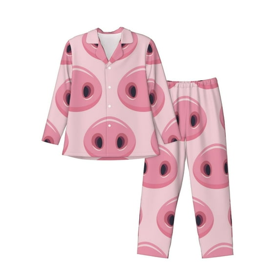Lsque Pig Nose Pattern Long Sleeve Pajama Set for Men - Soft 2-Piece Sleepwear and Loungewear Set with Pockets, Comfy Nightwear-Large