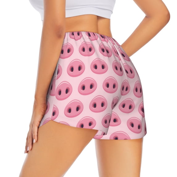 Lsque Pig Nose Printed Women's Running Shorts with Liner Pockets,Elastic Quick Dry Workout Athletic Gym Yoga Shorts,Womens High Waist Shorts-XX-Large