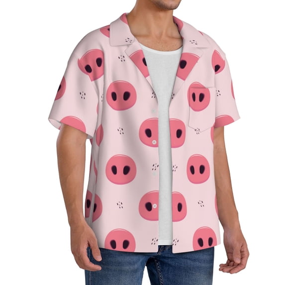 Lsque Pig Noses print Men's Cuban Collar Short Sleeve Shirt Summer Beachwear Casual Button Down Fashionable Vacation Leisure Shirt-4X-Large
