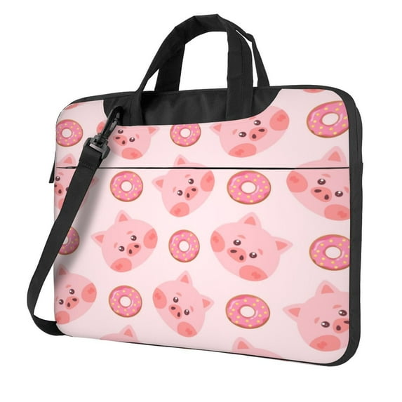 Lsque Pigs Head And Donuts Pattern Laptop Bag – Portable & Slim Single-Shoulder Computer Case with Adjustable Strap, Protective, Lightweight for 13”/14”/15.6” Laptops