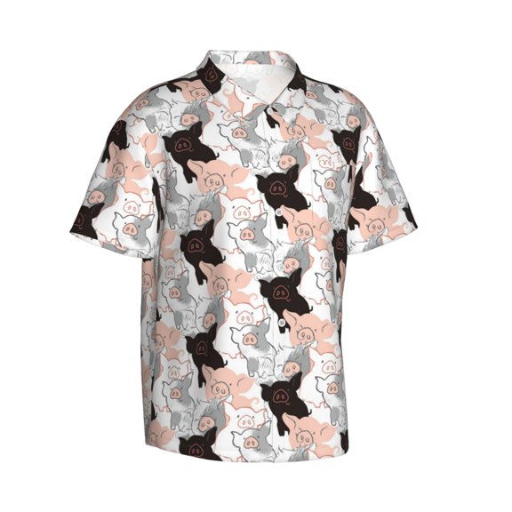 Lsque Pigs pattern Hawaiian Shirt for Men, Unisex Summer Beach Casual Short Sleeve Button Down Shirts-Small