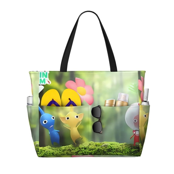 Lsque Pikmin Beach Travel Bag - Water-Resistant, Large Capacity Lightweight Tote with 7 Pockets for Women and Men - Perfect for Beach, Pool, Gym, and Travel