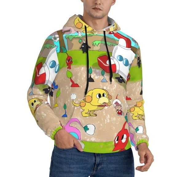 Lsque Pikmin Pattern Casual Men's Hoodie,Hooded Sweatshirt with Kangaroo Pocket,Pullover Hoodie-Medium