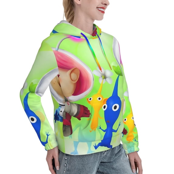 Lsque Pikmin Pattern Casual Women's Hoodie,Hooded Sweatshirt with Kangaroo Pocket,Pullover Hoodie with Eye-catching Drawstrings-Medium