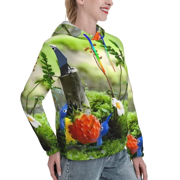 Lsque Pikmin Pattern Casual Women's Hoodie,Hooded Sweatshirt with Kangaroo Pocket,Pullover Hoodie with Eye-catching Drawstrings-Medium