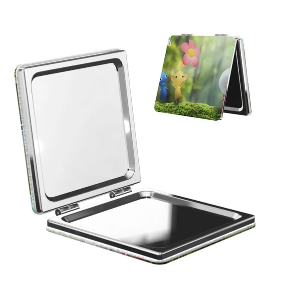 Lsque Pikmin Pattern Cosmetic Mirror 2.6 Inch Round Handheld Travel Pocket Makeup Mirror