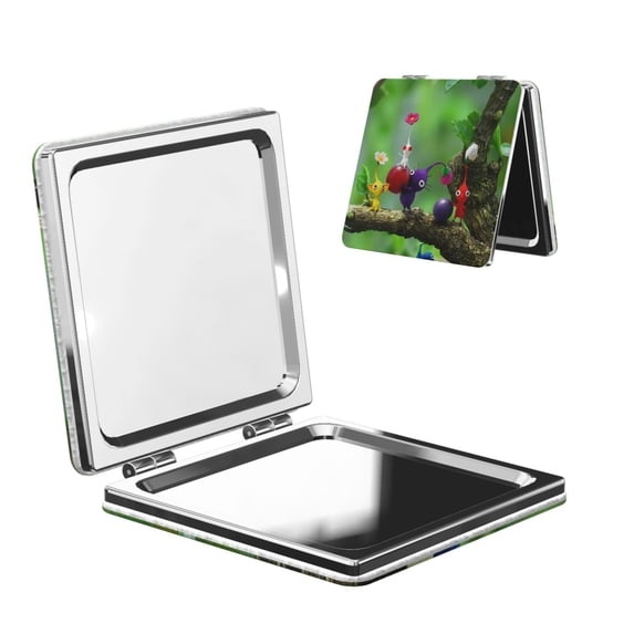 Lsque Pikmin Pattern Cosmetic Mirror 2.6 Inch Round Handheld Travel Pocket Makeup Mirror