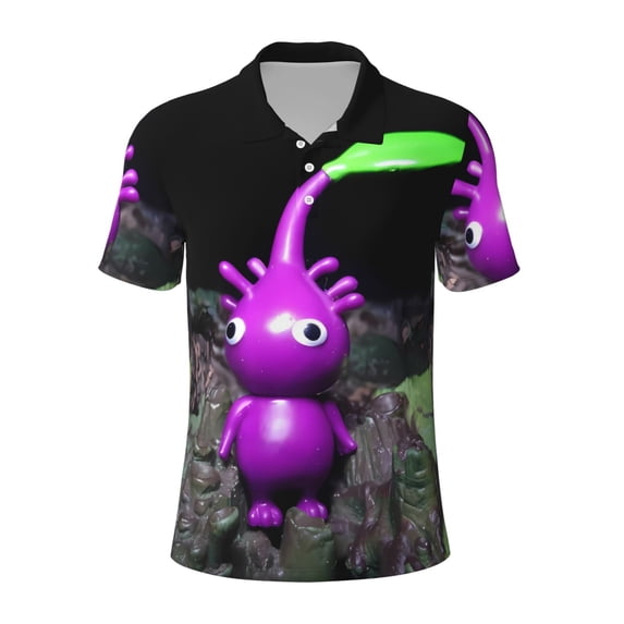 Lsque Pikmin Pattern Golf Shirts for Men Dry Fit Print Moisture Wicking Performance Short Sleeve Polo Shirt-3X-Large