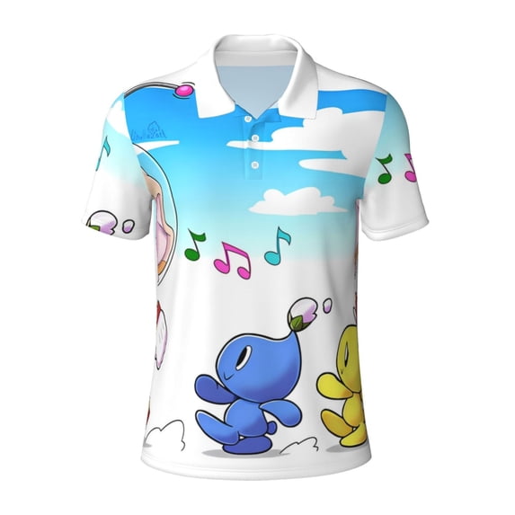 Lsque Pikmin Pattern Golf Shirts for Men Dry Fit Print Moisture Wicking Performance Short Sleeve Polo Shirt-4X-Large