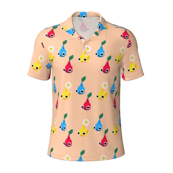Lsque Pikmin Pattern Golf Shirts for Men Dry Fit Print Moisture Wicking Performance Short Sleeve Polo Shirt-Medium
