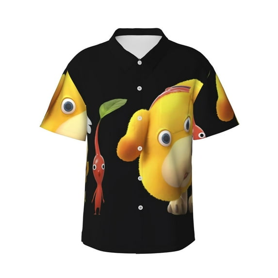 Lsque Pikmin Pattern Hawaiian Shirt for Men Unisex Summer Beach Casual Short Sleeve Cotton Linen Button Down Shirts-Small