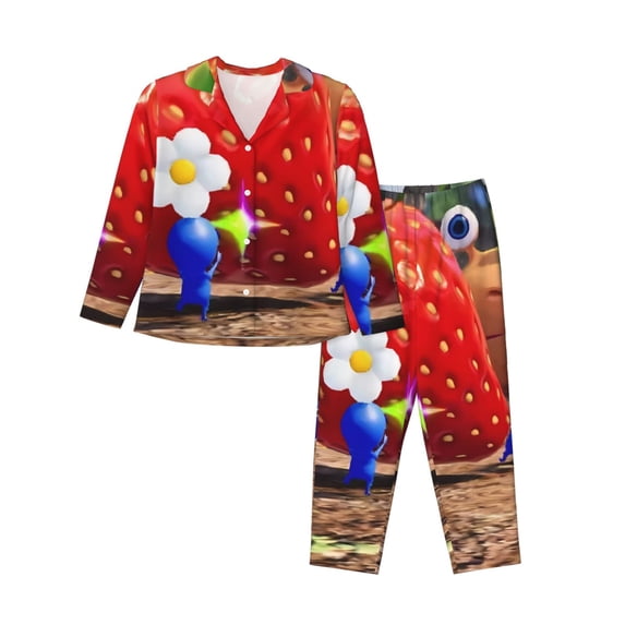 Lsque Pikmin Pattern Long Sleeve Pajama Set for Women - Soft 2-Piece Sleepwear and Loungewear Set with Pockets, Comfy Nightwear
