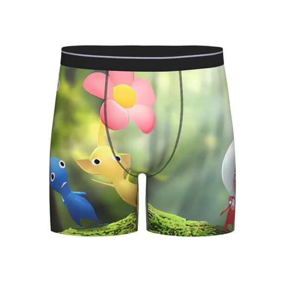 Lsque Pikmin Pattern Men's Performance Stretch Underwear, Athletic Long Leg Briefs,Moisture-Wicking-Large
