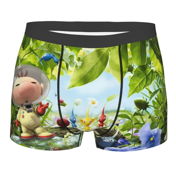 Lsque Pikmin Pattern Men’s Total Support Pouch Boxer Briefs, X-Temp Cooling, Moisture-Wicking Underwear, Regular, Long-leg and Trunk-Medium