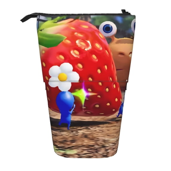 Lsque Pikmin Pattern Telescopic Pencil Bag Pen Holder Stationery Case, Stand-up Retractable Transformer Bag Organizer