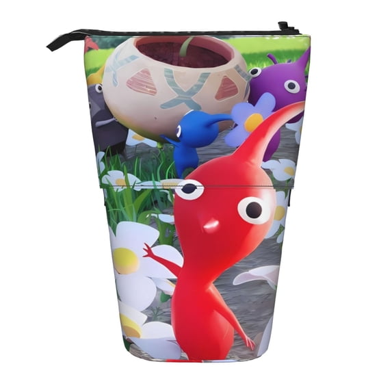 Lsque Pikmin Pattern Telescopic Pencil Bag Pen Holder Stationery Case, Stand-up Retractable Transformer Bag Organizer