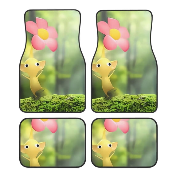Lsque Pikmin Print 4-Piece Floor Mats, Heavy-Duty Rubber Liners, Anti-Slip Design, All-Season Automotive Protection, Vehicles, Cars, Trucks, and SUVs