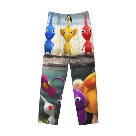 Lsque Pikmin Print Men's Pajama Pants, Lounge Pant - Comfortable Home Wear,Elastic Waistband, Stylish Design-Large