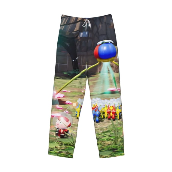 Lsque Pikmin Print Men's Pajama Pants, Lounge Pant - Comfortable Home Wear,Elastic Waistband, Stylish Design-XX-Large